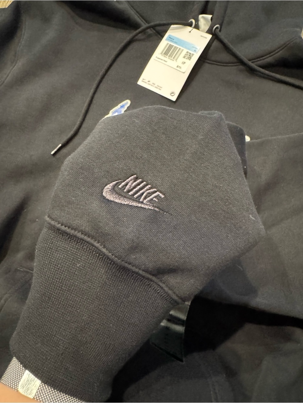 Nike Sportswear Club Black Hoodie Blue and White Swoosh New Size Medium Men - Picture 9 of 12